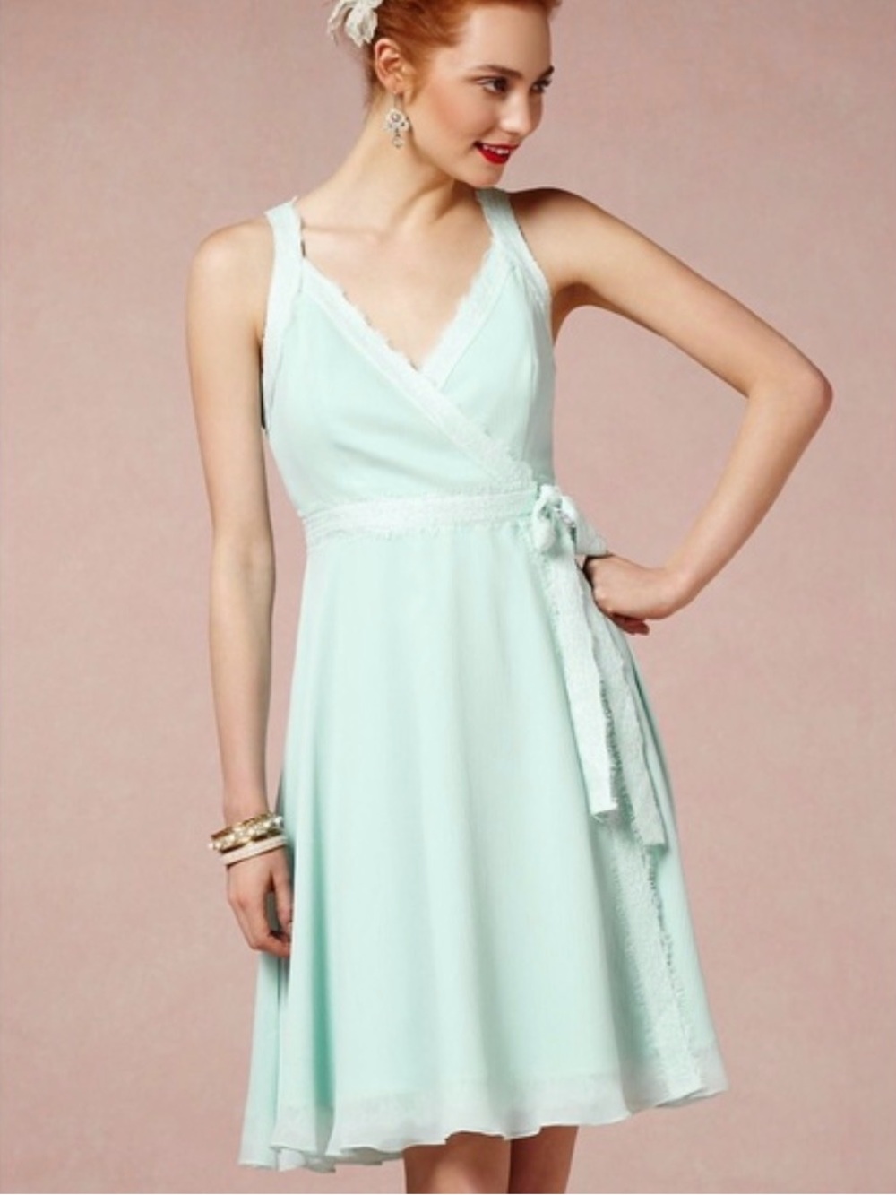 BHLDN Light mint Wrap-Style Womens Dress